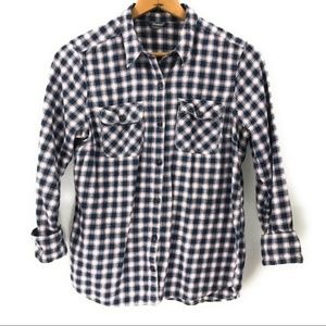 Eddie Bauer Pink Navy Flannel Shirt, Women’s L